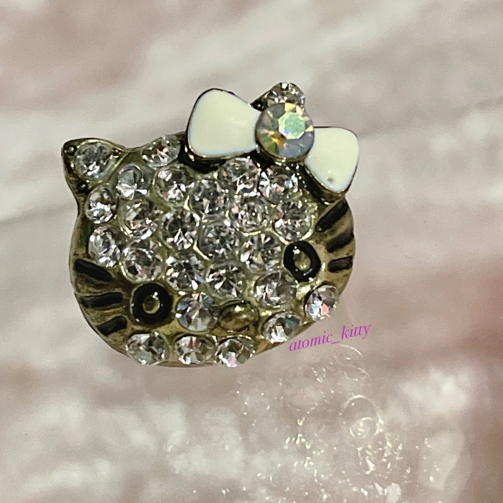 Hello Kitty Bronze Gold Crystal Adjustable Ring - NWOT